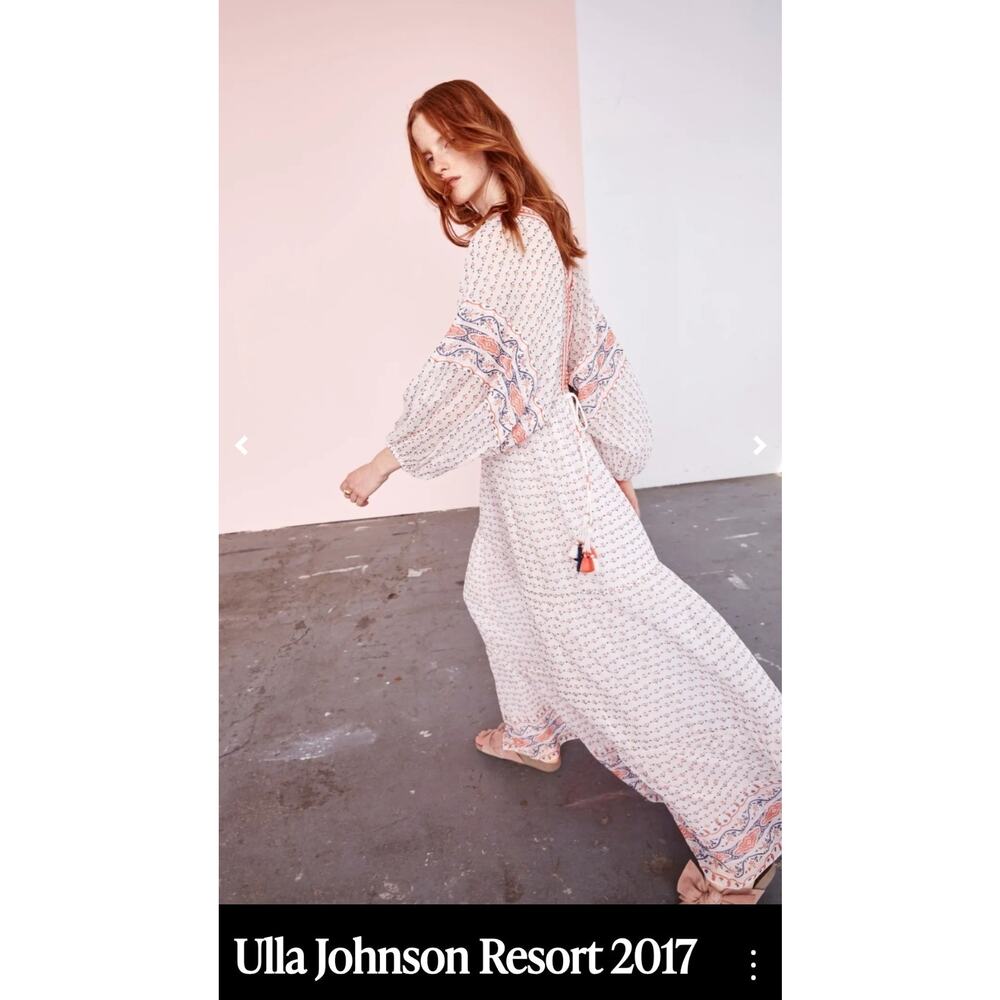 Ulla Johnson Silk Chiffon Floral Peach V-Neck Bohemian Maxi Dress Size 2 - Picture 7 of 8